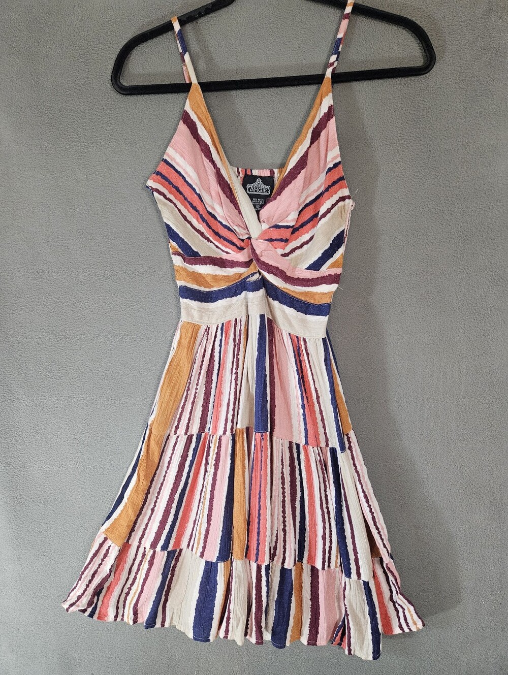 Angie Y2K Small Sun Mini Dress Fit Flare Floral Multicolor Tank Keyhole Striped